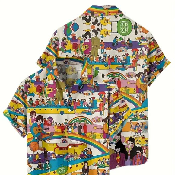 Retro Graphic Print Short Sleeve The Beatles Button Down Shirt Size: XL - Picture 4 of 4